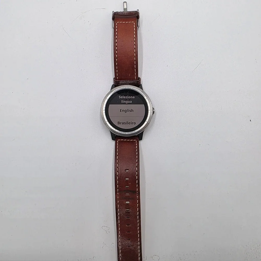 Garmin Vivoactive 3 Smartwatch Silver Stainless Steel Brown Leather GPS Watch